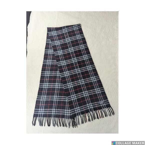 BURBERRY London Classic Nova Check Knit 100% Lambs Wool Fringe Black SCARF - Picture 1 of 7